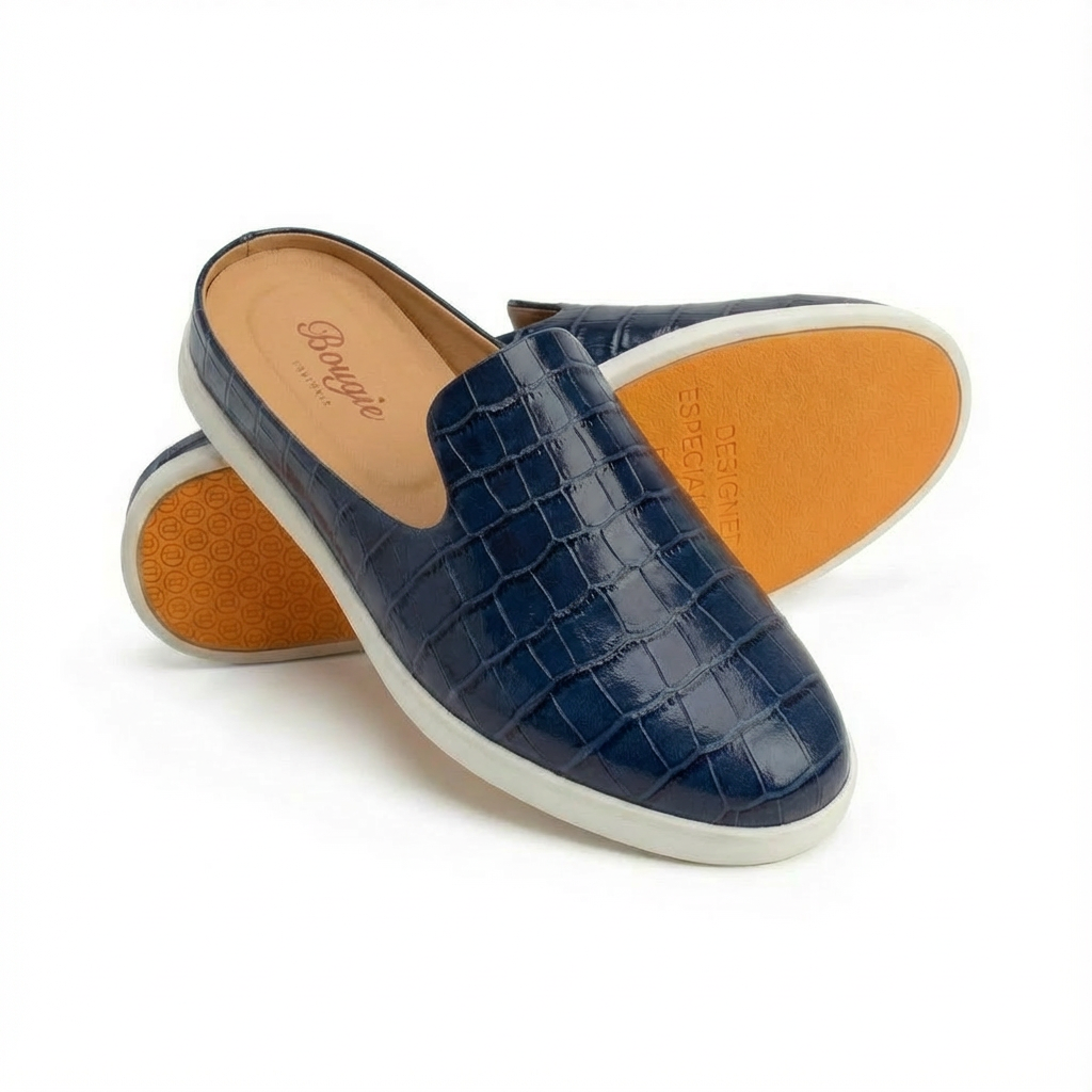 bougies slipper blue croco embossed