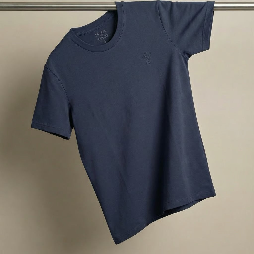 JACOB THE TAILOR - COOL FABRIC CREW NECK SHORT SLEEVE T SHIRT -NAVY