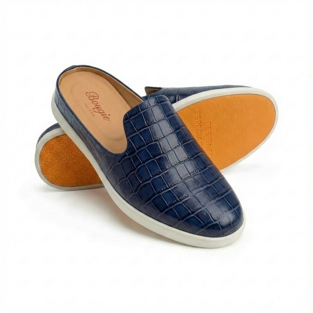 BOUGIES SLIPPER MIAMI BLUE EMBOSSED CROCO