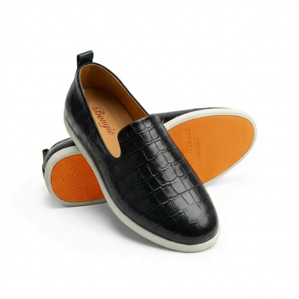 بوجيز أسود منقوش بنقشة جلد التمساح