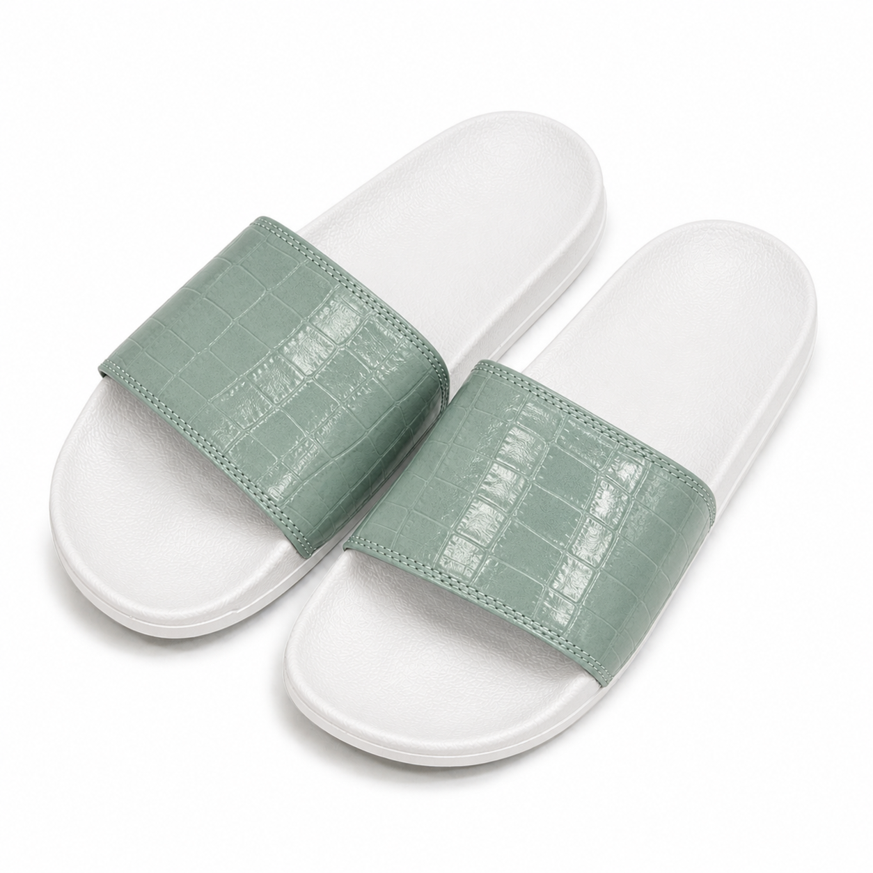 BEACH SLIPPERS - WHITE ON GREEN