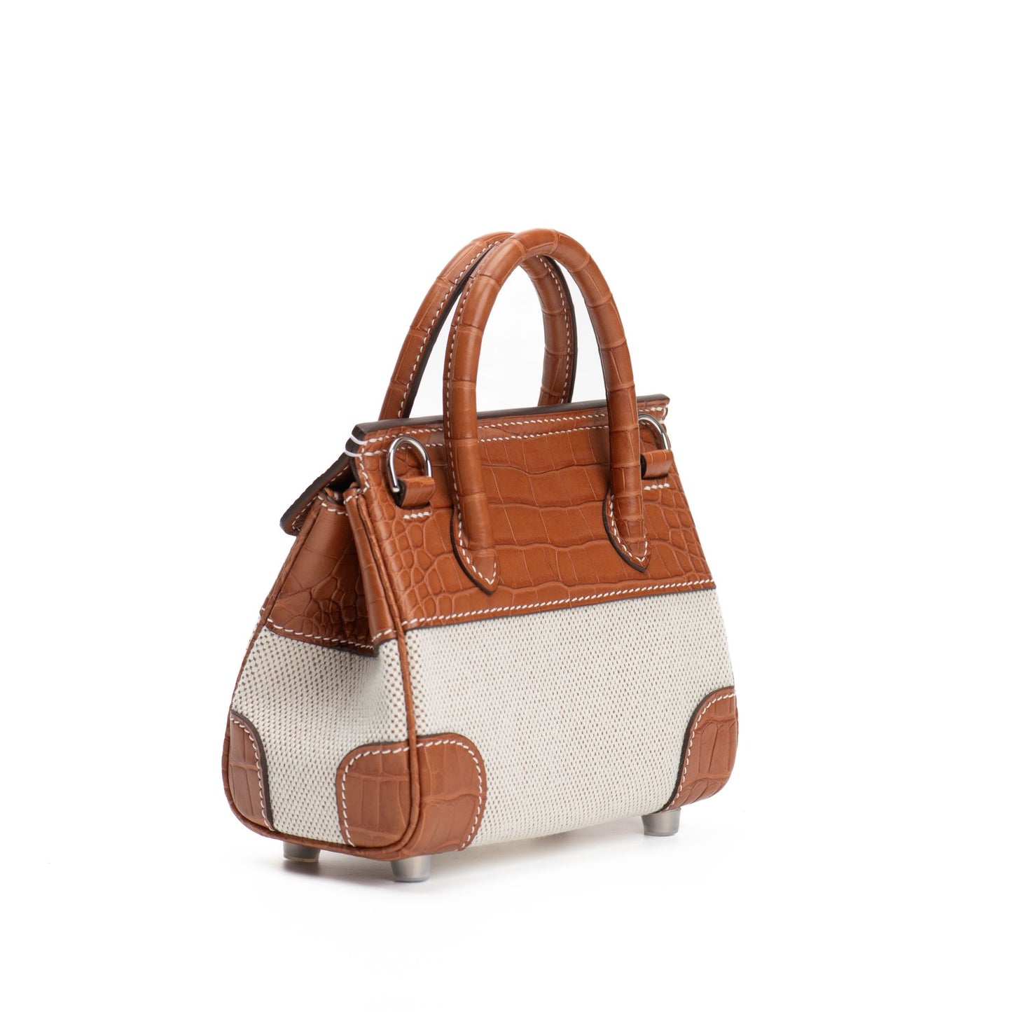 BROWN ALLIGATOR WITH BEIGE CANVAS BAG SIZE 15