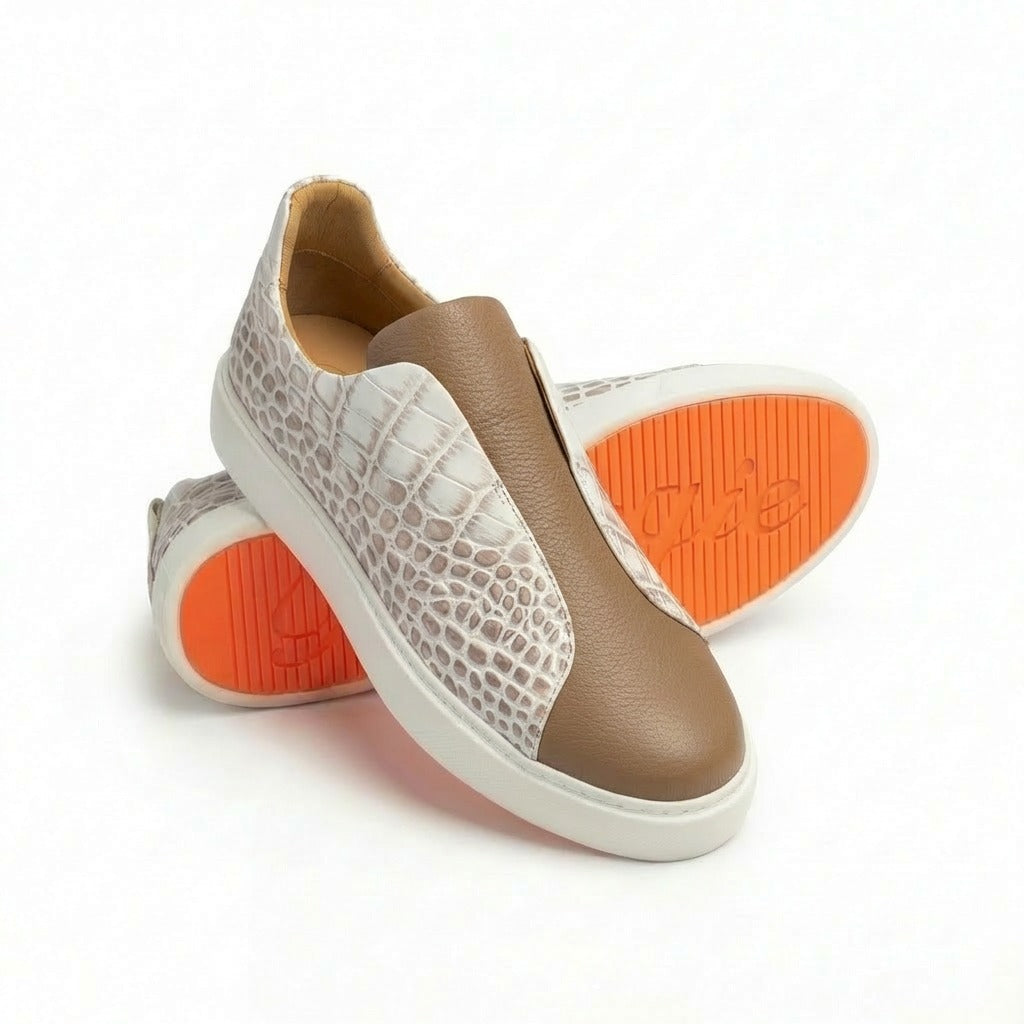 BOUGIES SNEAKER - HIMALAYAN CROCO EMBOSSED ON PEBBLED SOFT SKIN BEIGE