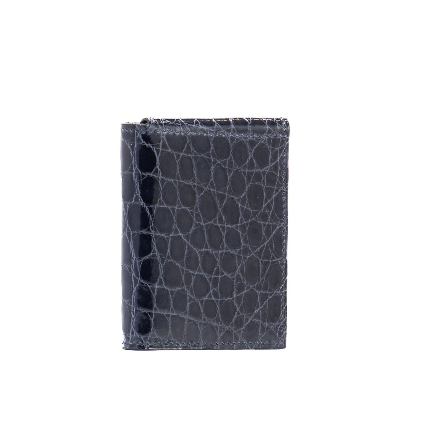 TRIFOLD CARD HOLDER - BLUE ON BROWN