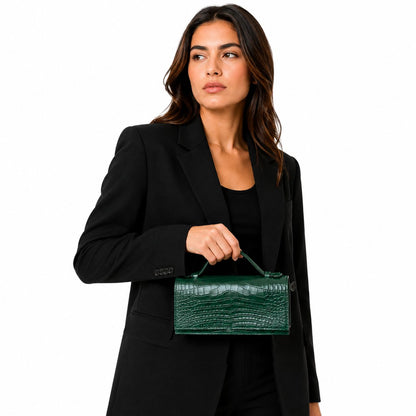 full green croco clutch bag size 20