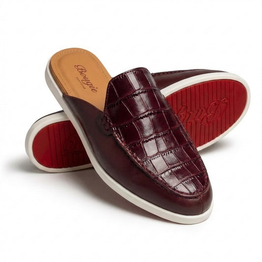 BOUGIES SLIPPER THREE PANEL BERGENDI EMBOSSED CROCO ON BERGENDI DEER SKIN