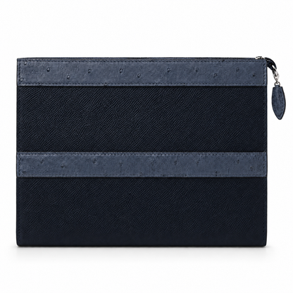 lv style zipper pouch calfskin size 25cm - blue