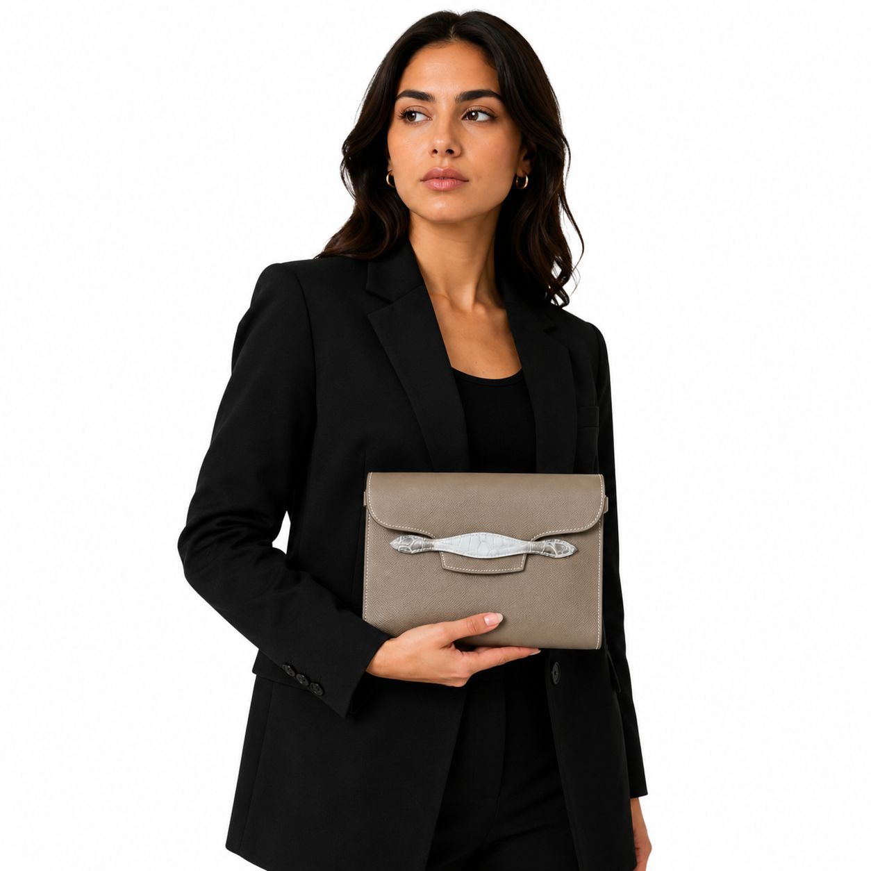 salem shoulder bag size 21 - dark grey with himalayan croco / calf skin