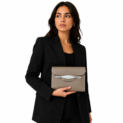 salem shoulder bag size 21 - dark grey with himalayan croco / calf skin