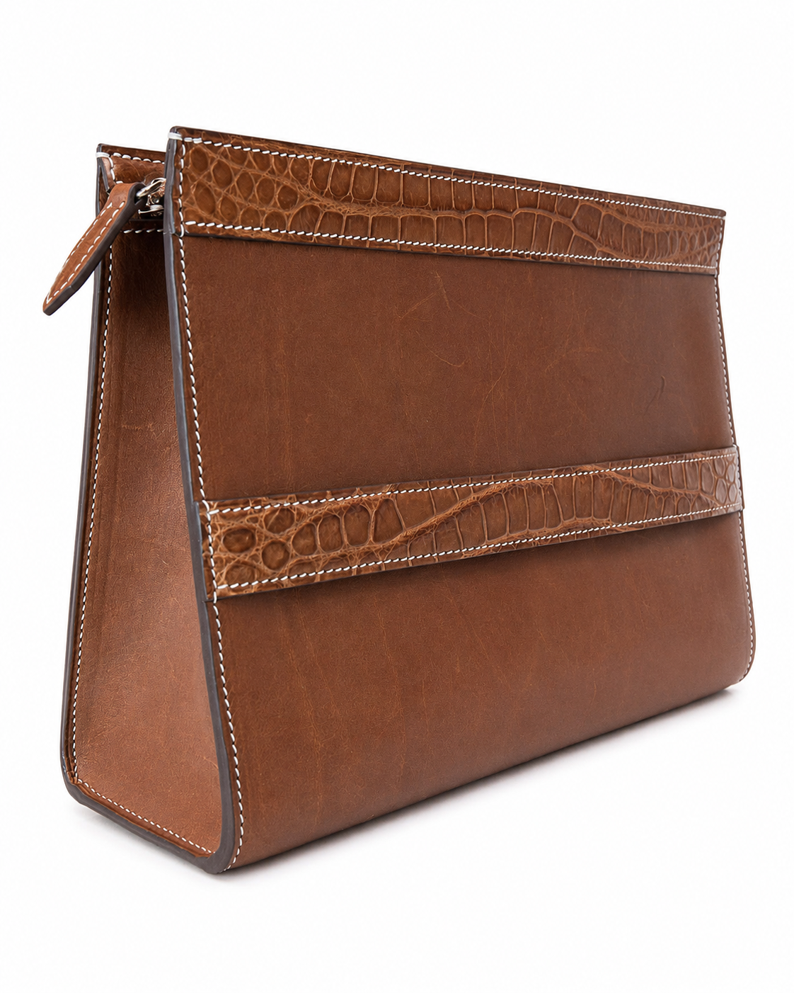 lv style zipper pouch calfskin size 25cm - brown