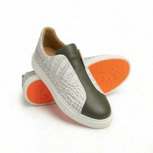 BOUGIES SNEAKER - HIMALAYAN CROCO EMBOSSED ON OLIVE GREEN DEER SKIN