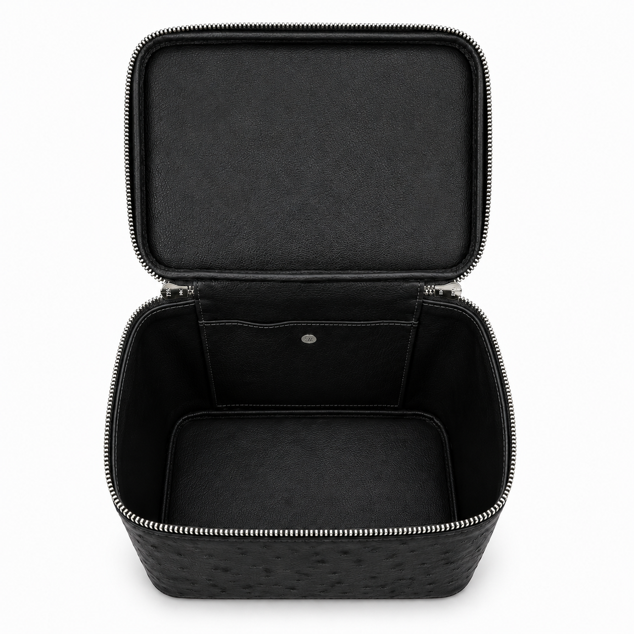 large vanity zipper case black ostrich