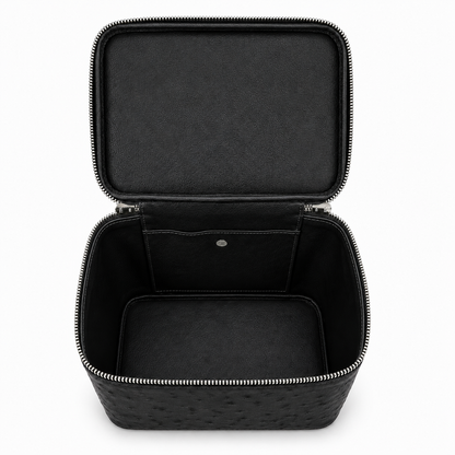 large vanity zipper case black ostrich