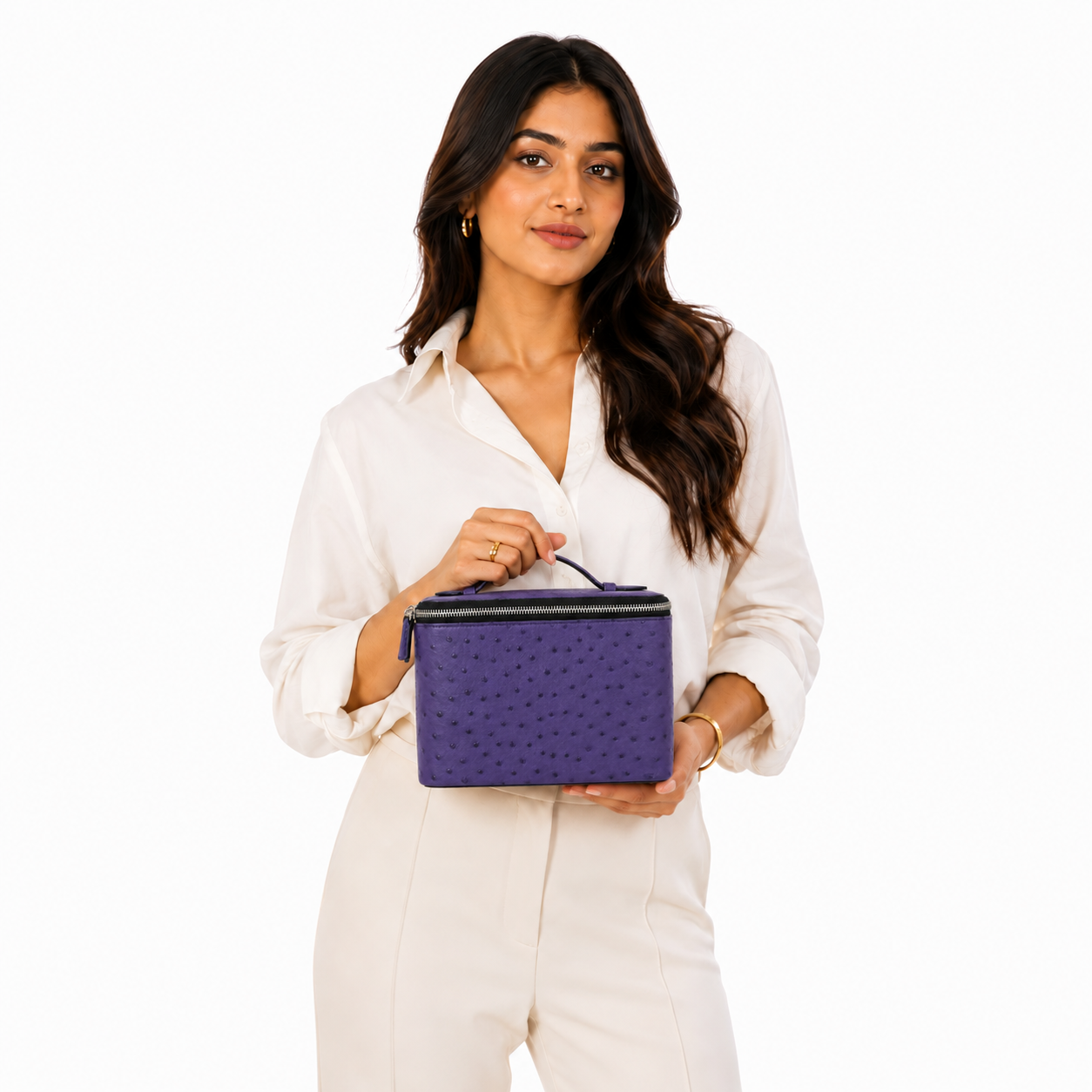 large vanity zipper case purple ostrich