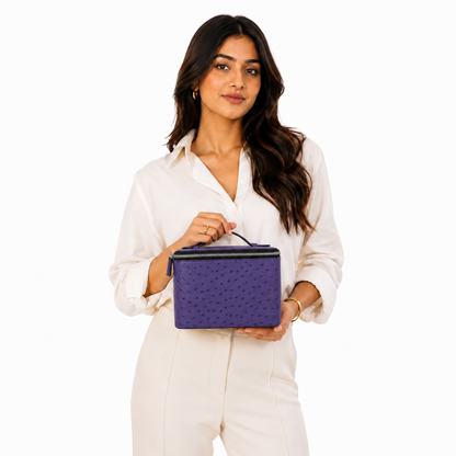 large vanity zipper case purple ostrich