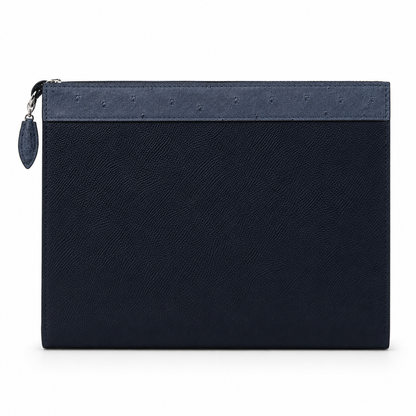 lv style zipper pouch calfskin size 25cm - blue