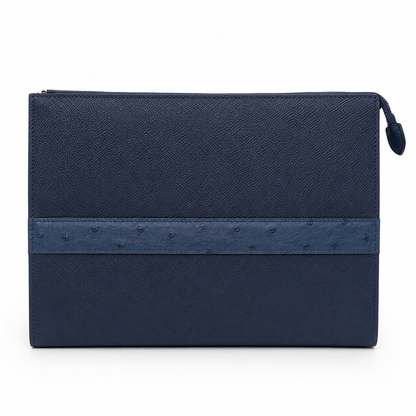 lv style zipper pouch calfskin size 25cm - blue strap
