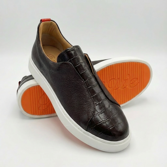 BOUGIES SNEAKERS – BROWN DEER SKIN / CROCO EMBOSSED
