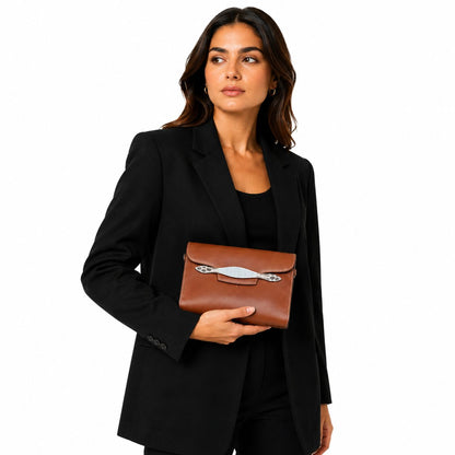 salem shoulder bag size 21 - tan brown with himalayan croco / calf skin
