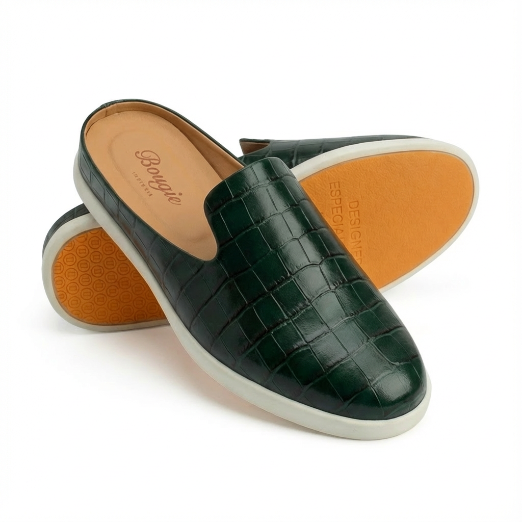 BOUGIES SLIPPER GREEN EMBOSSED CROCO