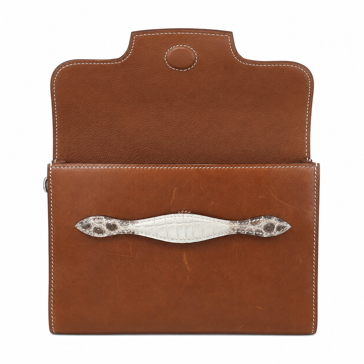 salem shoulder bag size 21 - tan brown with himalayan croco / calf skin