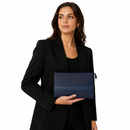 lv style zipper pouch calfskin size 25cm - blue strap