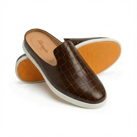 BOUGIES SLIPPER DARK BROWN CROCO EMBOSSED