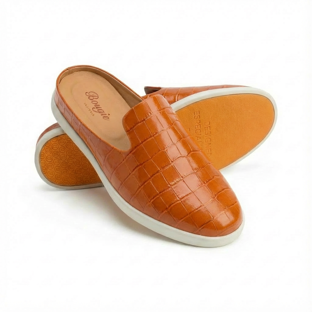BOUGIES SLIPPER ORANGE EMBOSEED CROCO