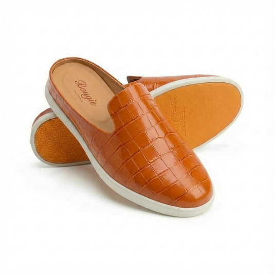 BOUGIES SLIPPER ORANGE EMBOSEED CROCO