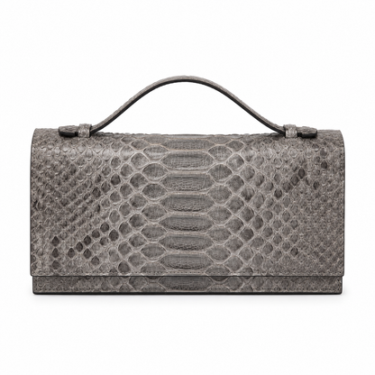 grey python inside blue clutch bag size 20