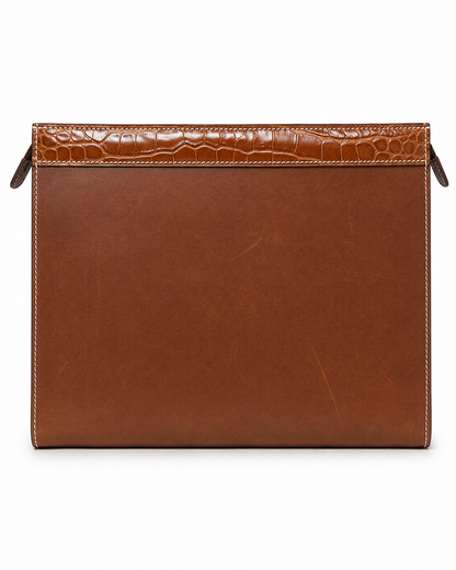 lv style zipper pouch calfskin size 25cm - brown