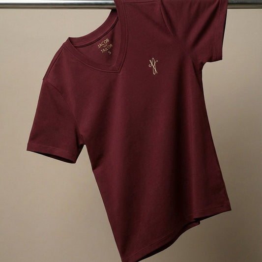 JACOB THE TAILOR - COOL FABRIC V NECK SHORT SLEEVE T SHIRT - MAROON