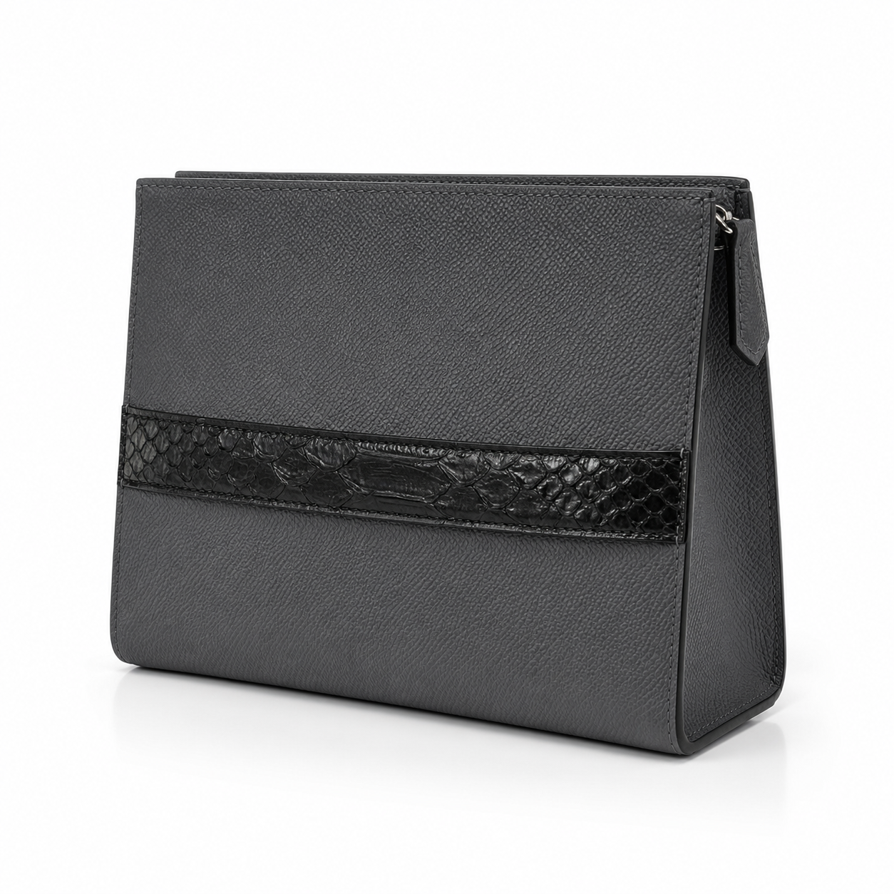 lv style zipper pouch calfskin size 25 cm - grey