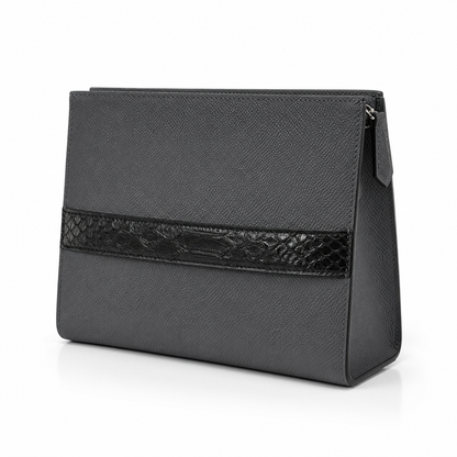 lv style zipper pouch calfskin size 25 cm - grey