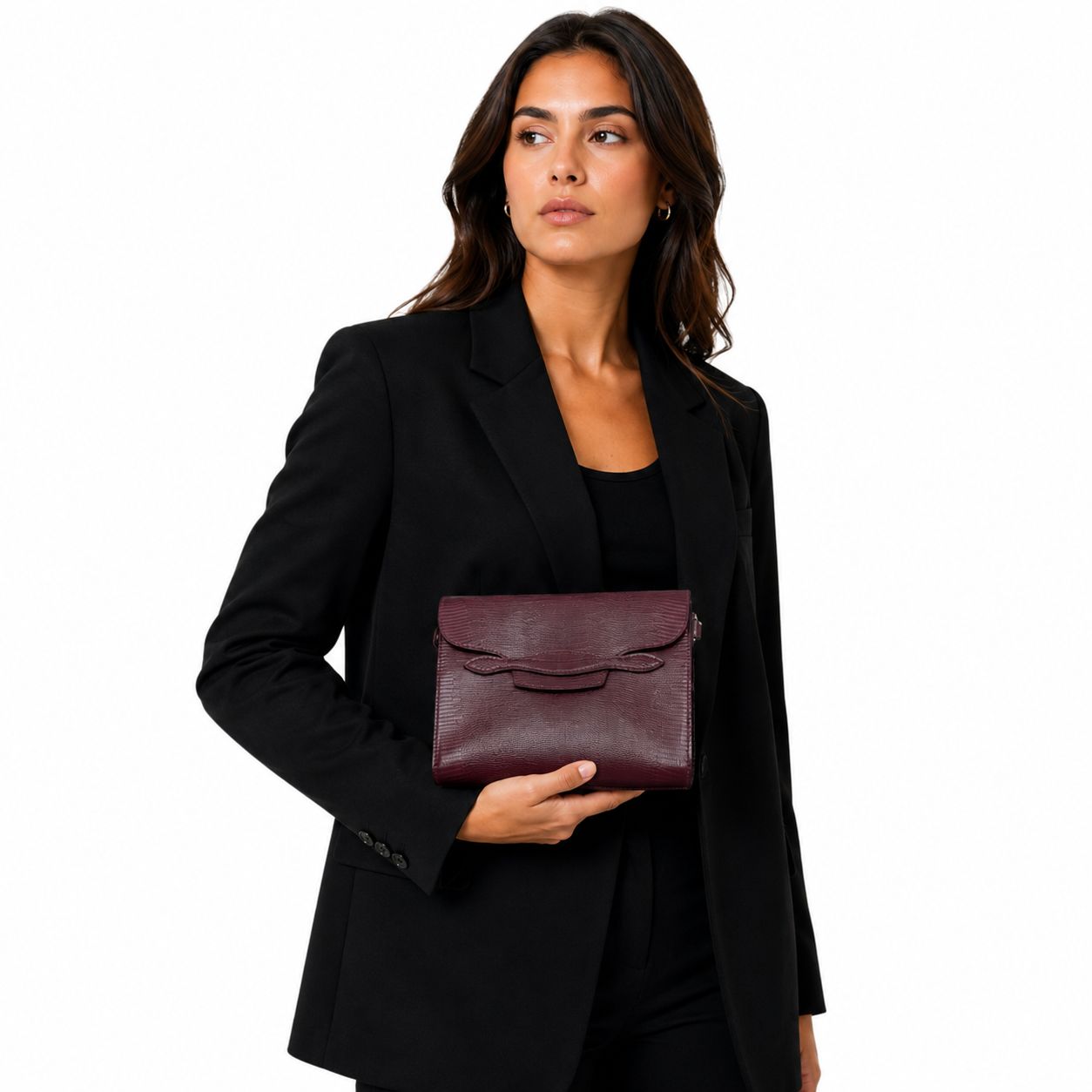 lizard salem shoulder bag size 21 - burgundy