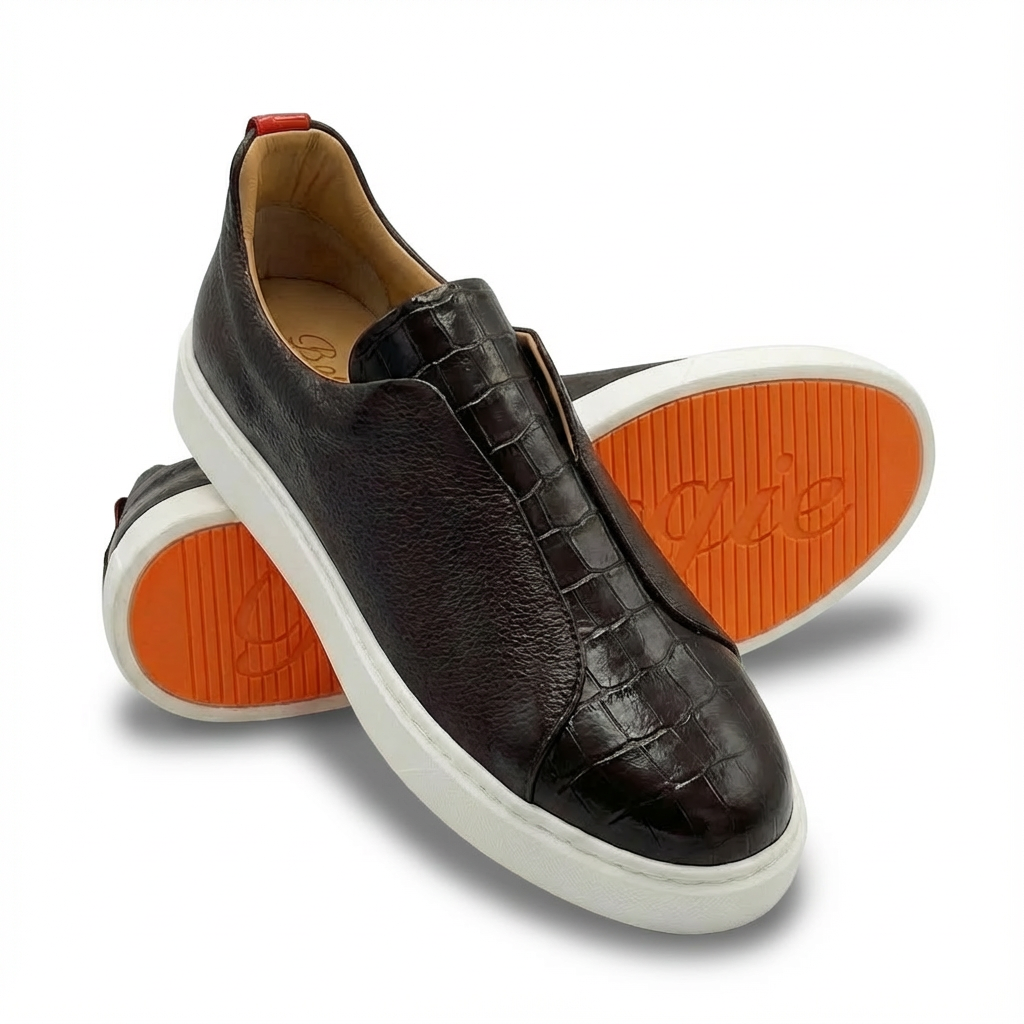 BOUGIES SNEAKERS – BROWN DEER SKIN / CROCO EMBOSSED