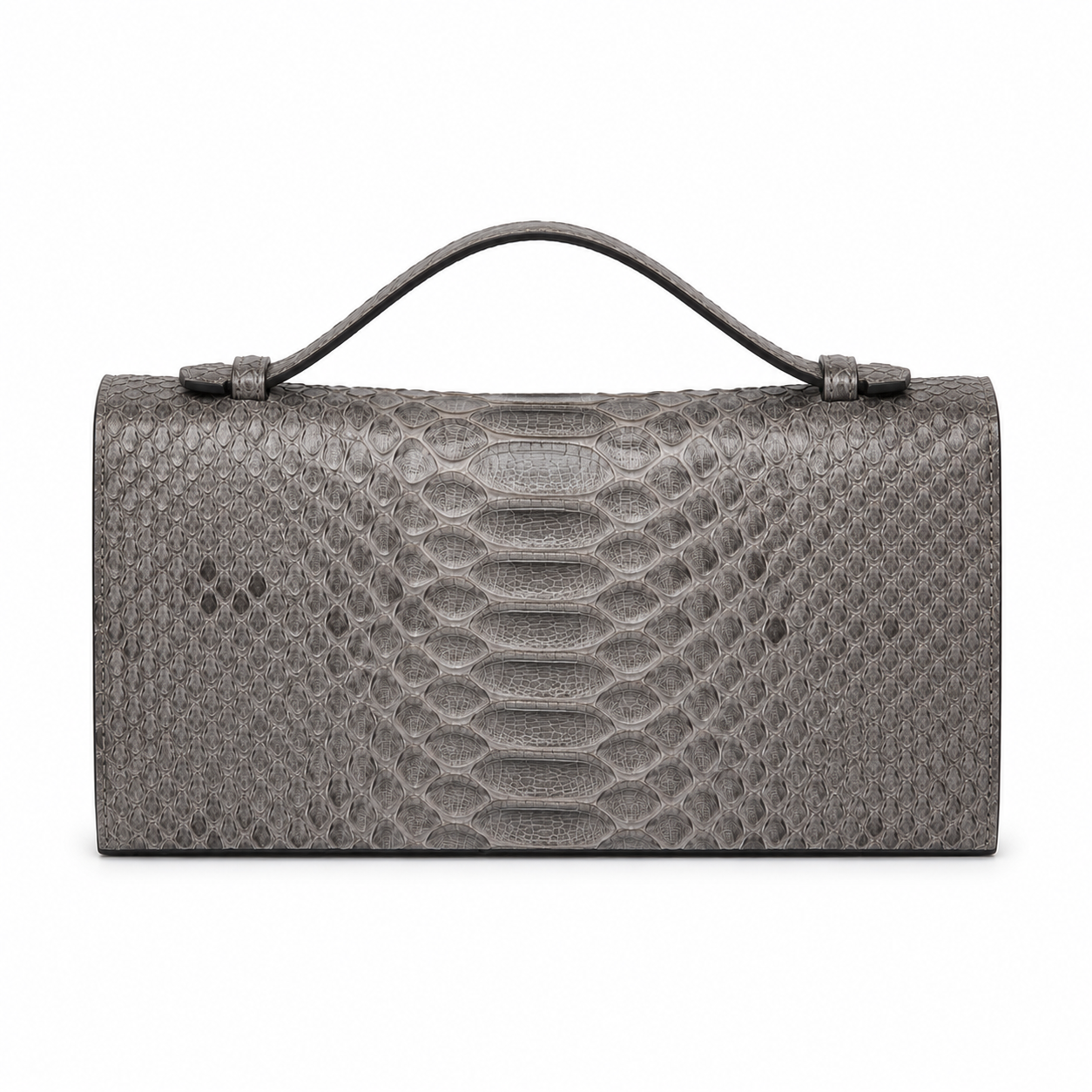 grey python inside blue clutch bag size 20