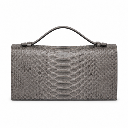 grey python inside blue clutch bag size 20