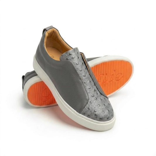 BOUGIES SNEAKERS GREY OSTRICH EMBOSSED ON GREY DEER SKIN