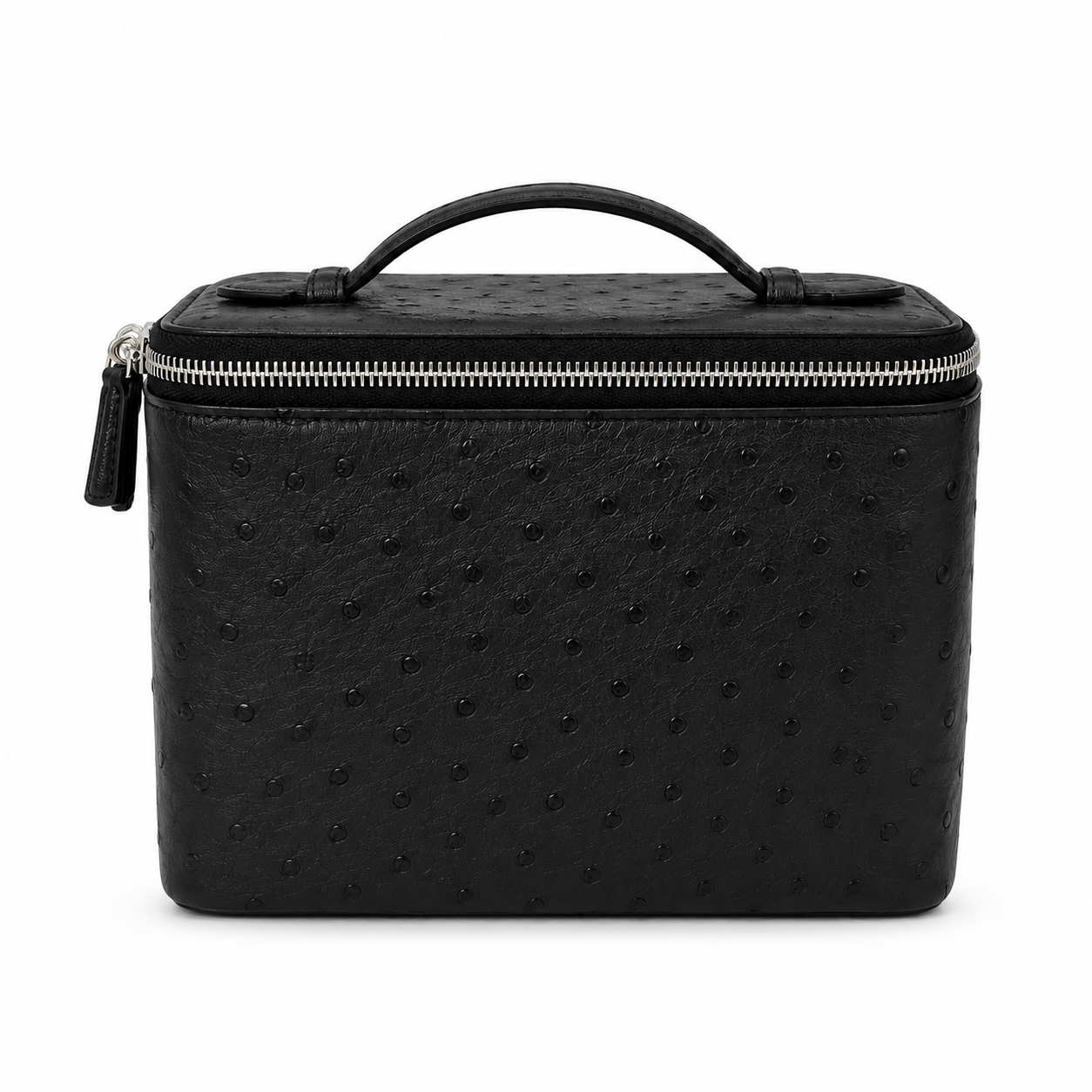 large vanity zipper case black ostrich