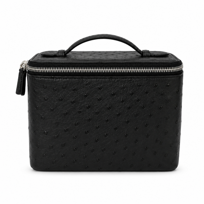large vanity zipper case black ostrich