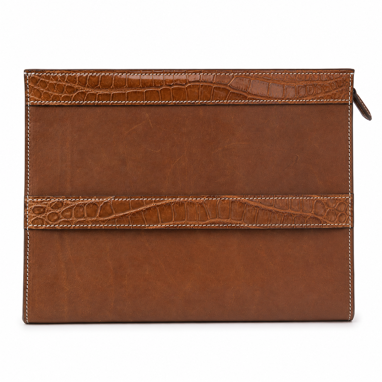 lv style zipper pouch calfskin size 25cm - brown