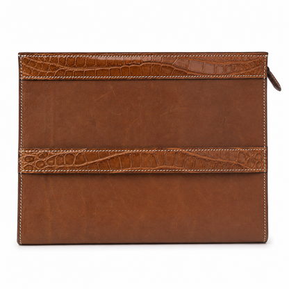 lv style zipper pouch calfskin size 25cm - brown