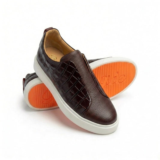 BOUGIES SNEAKERS MONACO BROWN EMBOSSED CROCO ON  MONACO BROWN CALF SKIN