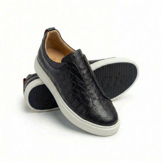 BOUGIES SNEAKERS BLACK CROCO EMBOSSED ON BLACK EMBOSSED OSTRICH