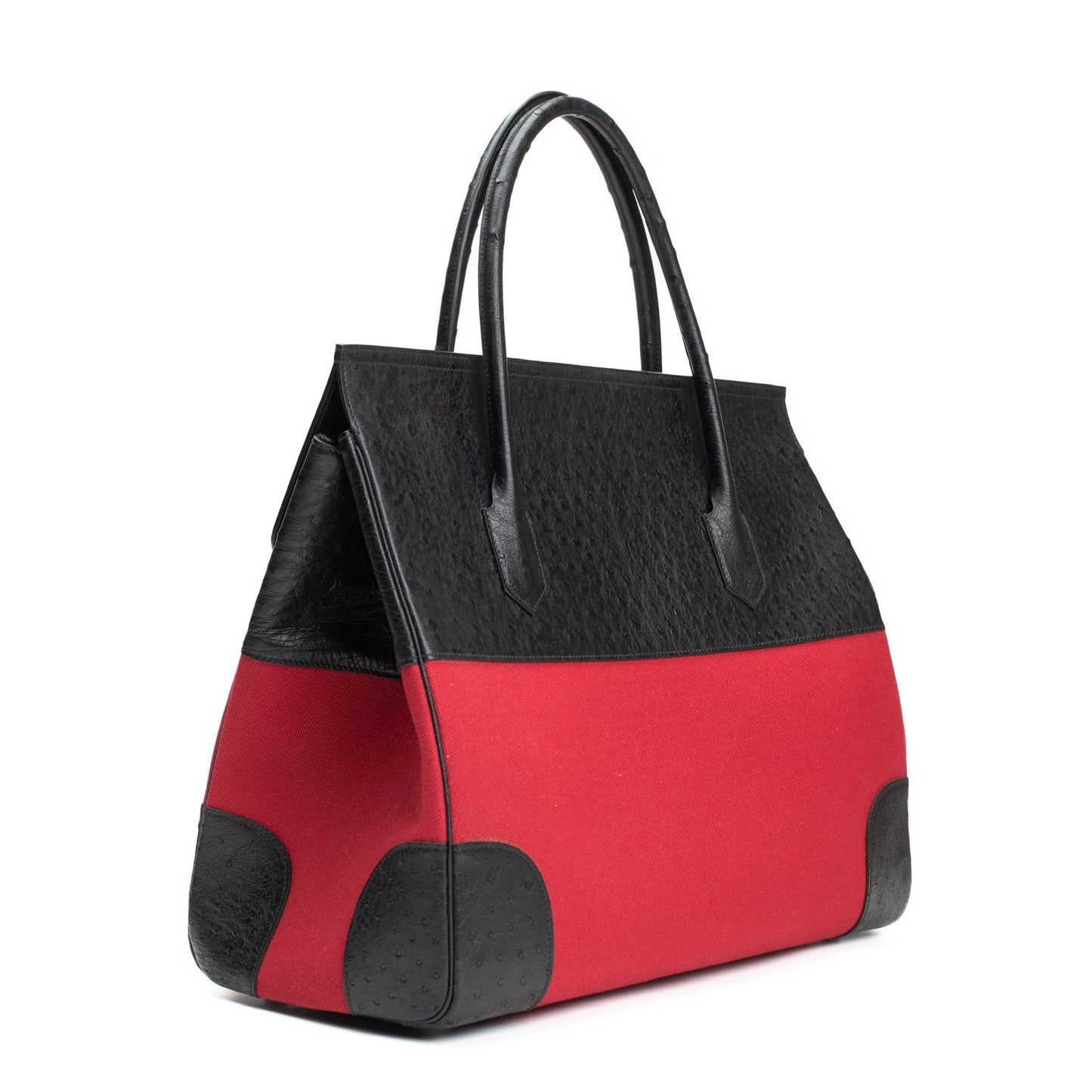 BLACK OSTRICH WITH RED CANVAS BAG SIZE 40