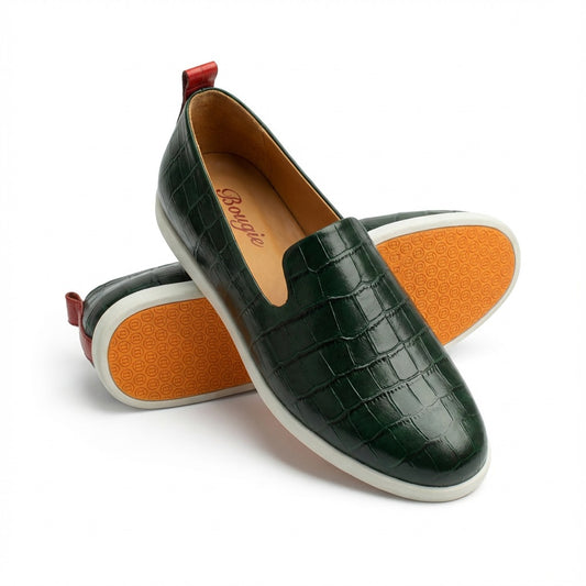 BOUGIES SHOE EMERALD GREEN CROCO EMBOSSED
