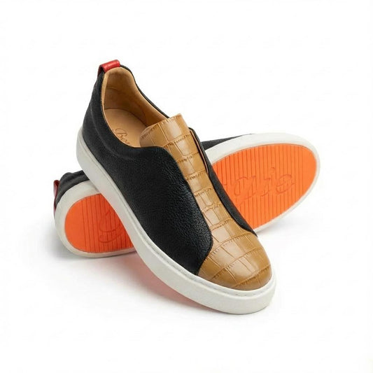 BOUGIES SNEAKERS – BLACK ON BEIGE CROCO EMBOSSED