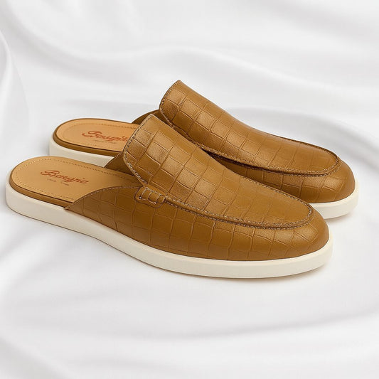 BOUGIES SLIPPER CROCO CAMEL BROWN
