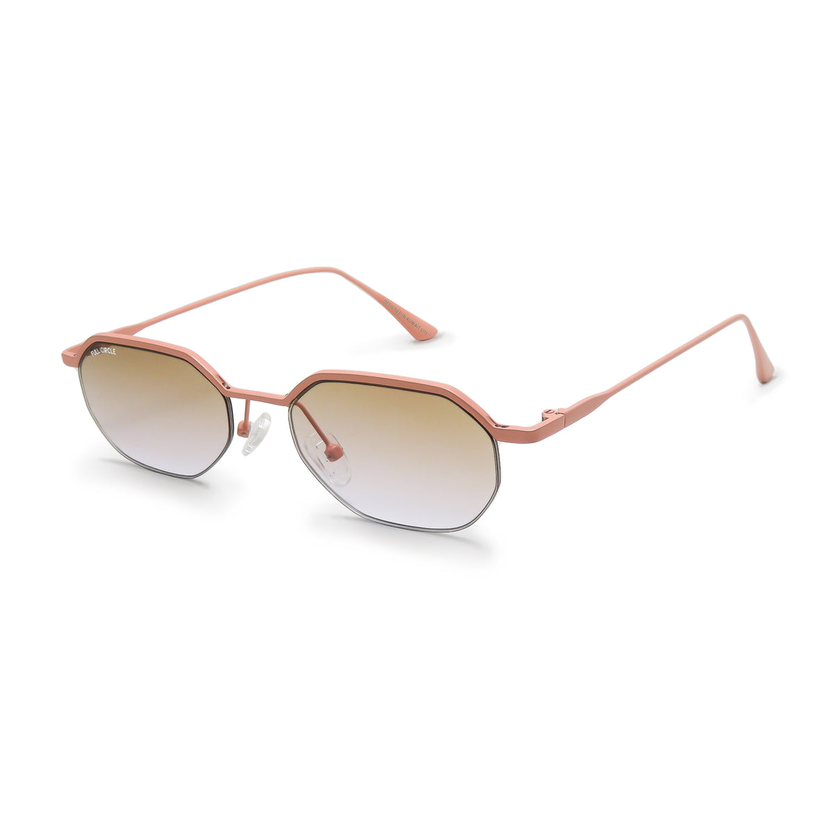 FC 2026 - 385, peach pink frame with brown gradient lenses, three-quarter view